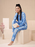 Blue Drift Nightsuit — blue and white tie-dye full-sleeve top and matching pants