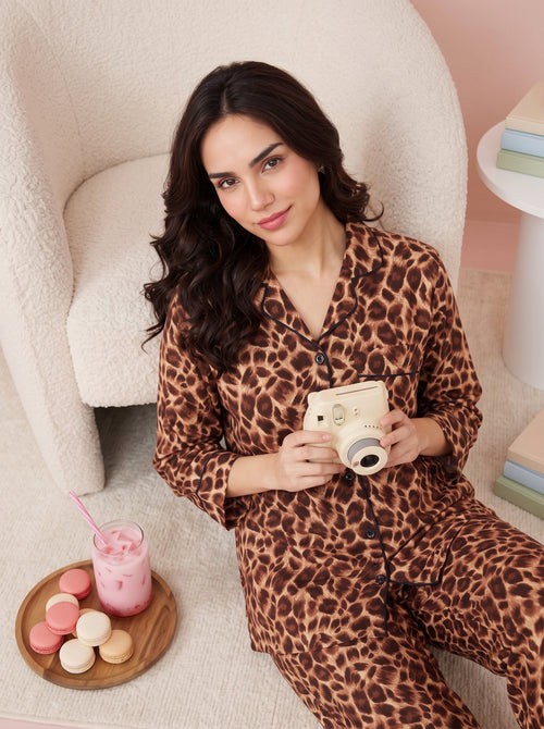 Caramel Leopard Linen Nightsuit — photo 1