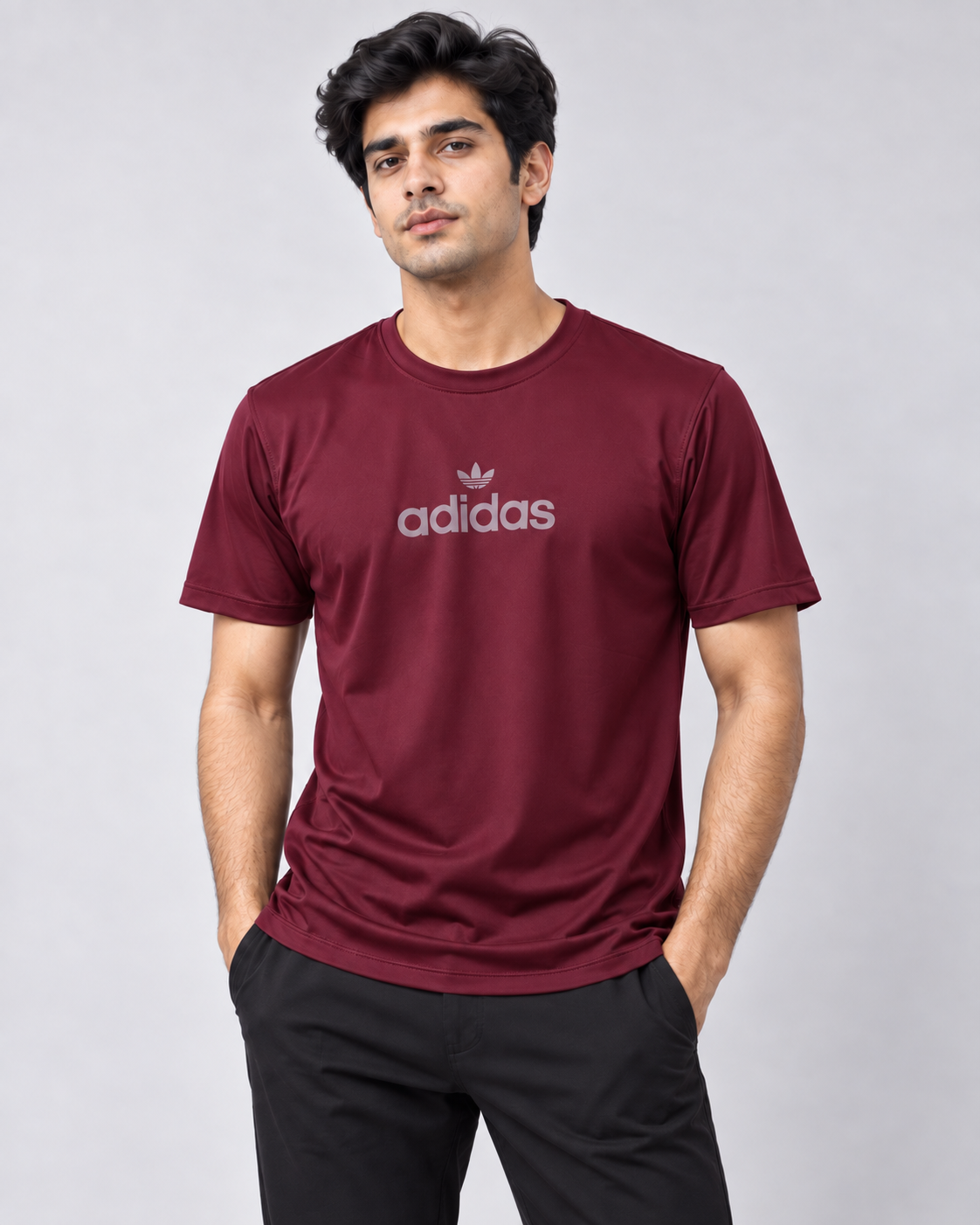 Adidas Bold Logo Performance Tee - Maroon