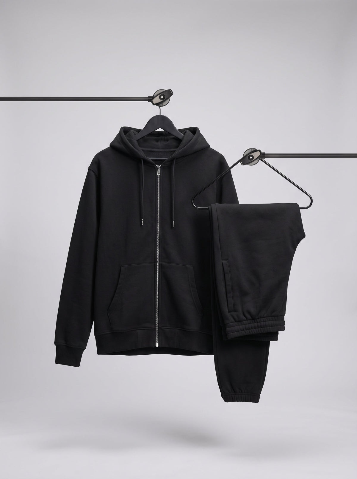 Black full-zip hoodie tracksuit, photo 2 of 6
