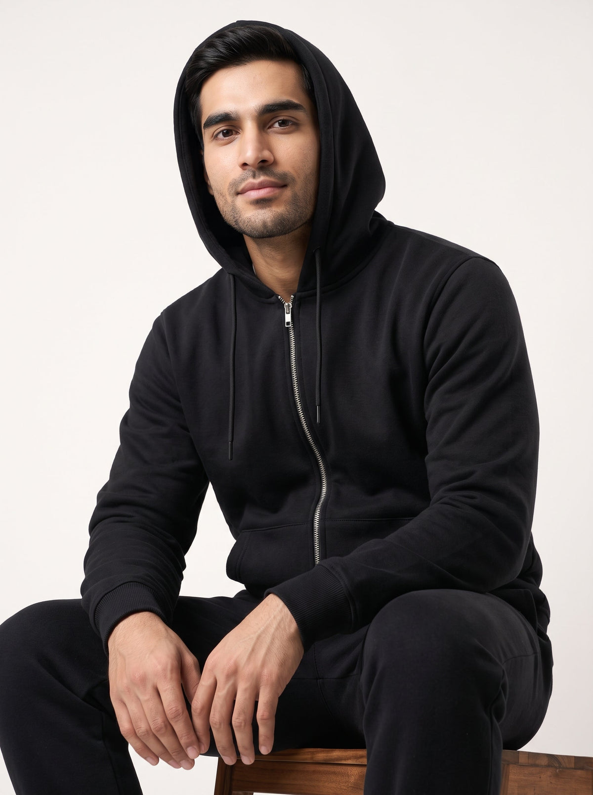 Black full-zip hoodie tracksuit, photo 4 of 6