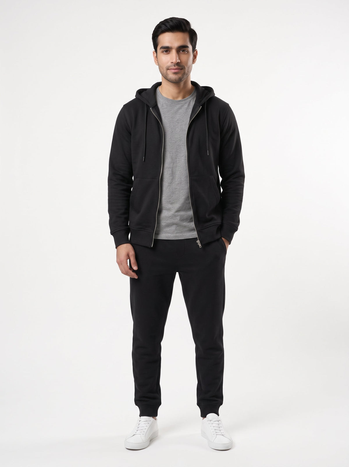 Black full-zip hoodie tracksuit, photo 6 of 6
