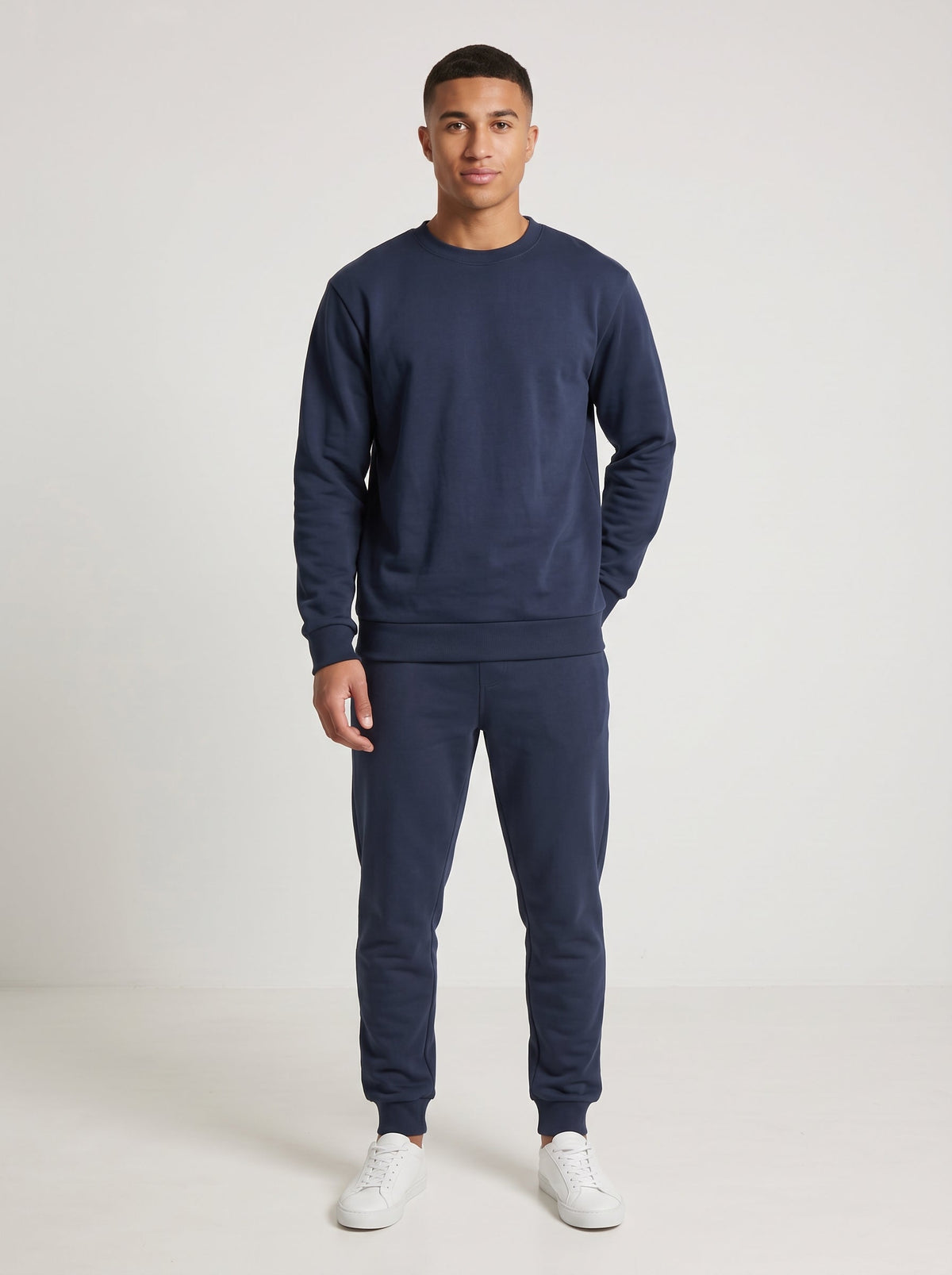 Navy blue crewneck sweatshirt tracksuit, photo 2 of 6