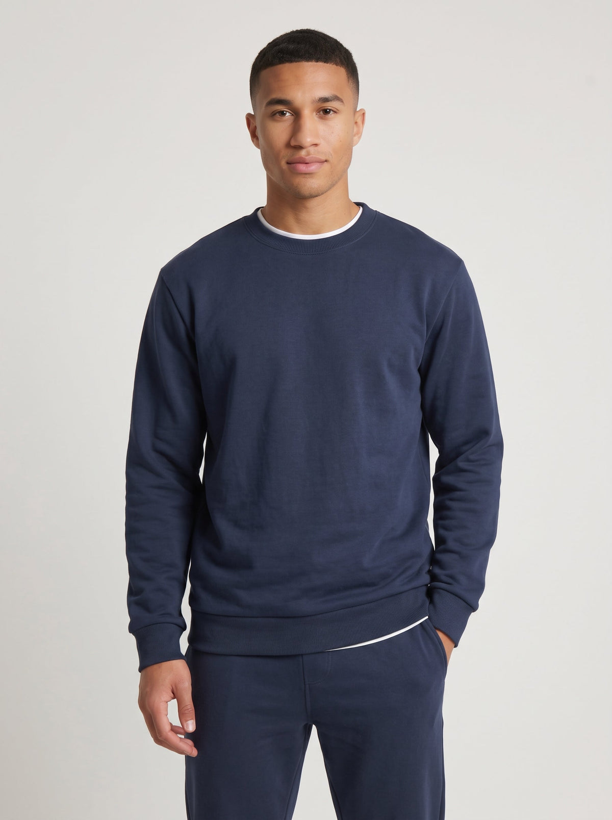 Navy blue crewneck sweatshirt tracksuit, photo 5 of 6