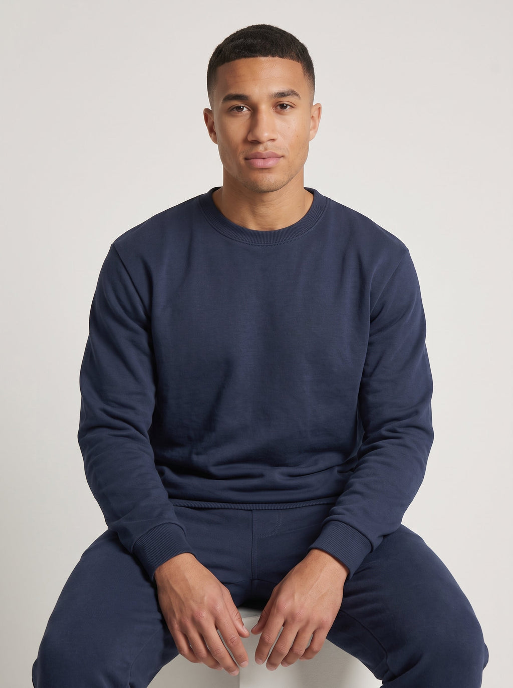 Navy blue crewneck sweatshirt tracksuit, photo 6 of 6