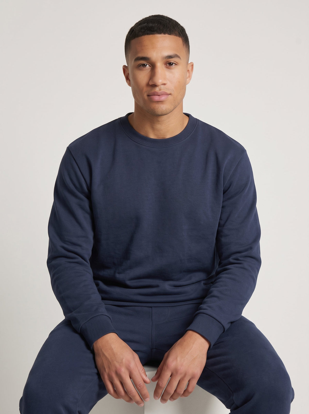 Navy blue crewneck sweatshirt tracksuit, photo 6 of 6